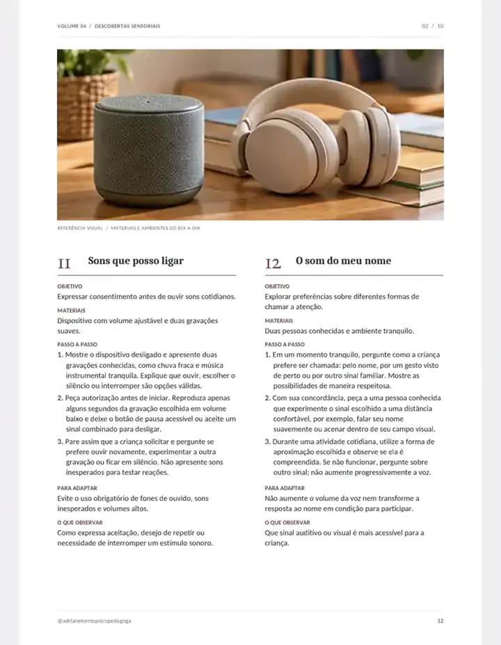 Página do Volume 4 — Descobertas sensoriais
