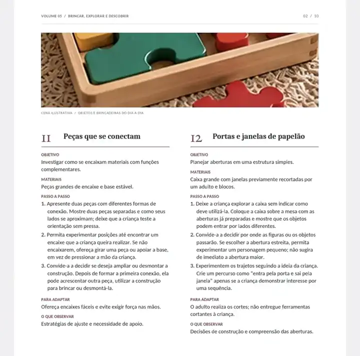 Página do Volume 5 — Brincar, explorar e descobrir